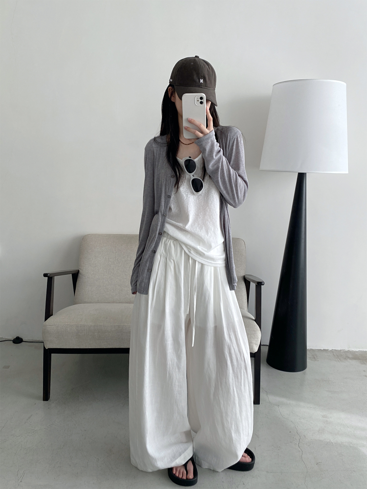Relaxed Wide-Leg Linen Casual Pants - Comfortable Breathable Floor-Length Draping Trousers for Effortless Old Money Style Relaxed Wide-Leg Linen Casual Pants - Comfortable Breathable Floor-Length Draping Trousers for Effortless Old Money Style