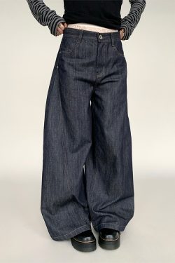 Retro American Curved Blade Split Wide-Leg Jeans - Niche Design Loose Casual Straight Pants for Y2K and 90s Style Fashion