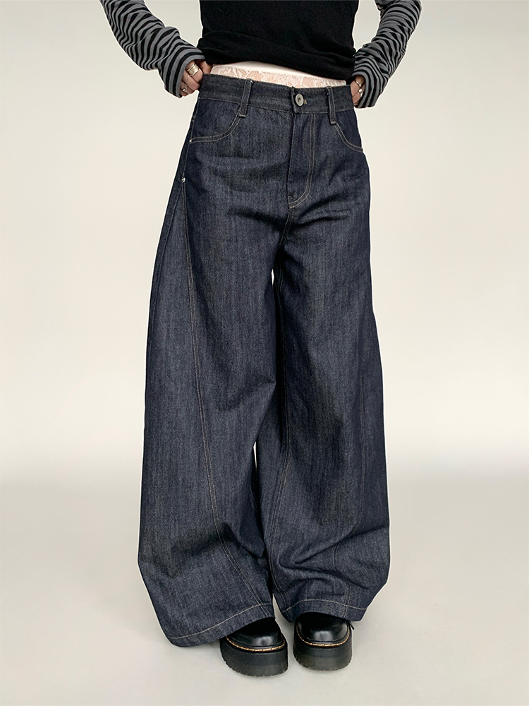 Retro American Curved Blade Split Wide-Leg Jeans - Niche Design Loose Casual Straight Pants for Y2K and 90s Style Fashion Retro American Curved Blade Split Wide-Leg Jeans - Niche Design Loose Casual Straight Pants for Y2K and 90s Style Fashion