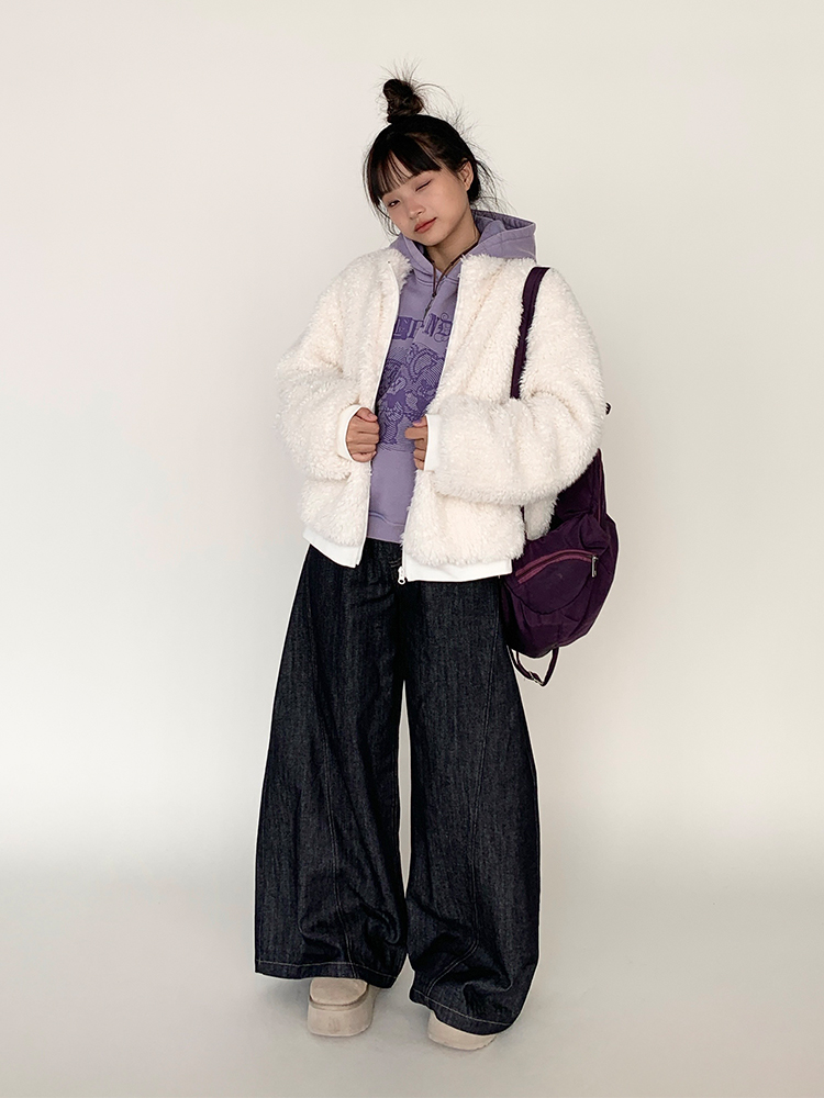 Retro American Curved Blade Split Wide-Leg Jeans - Niche Design Loose Casual Straight Pants for Y2K and 90s Style Fashion Retro American Curved Blade Split Wide-Leg Jeans - Niche Design Loose Casual Straight Pants for Y2K and 90s Style Fashion