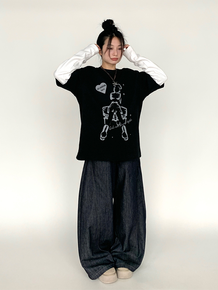 Retro American Curved Blade Split Wide-Leg Jeans - Niche Design Loose Casual Straight Pants for Y2K and 90s Style Fashion Retro American Curved Blade Split Wide-Leg Jeans - Niche Design Loose Casual Straight Pants for Y2K and 90s Style Fashion