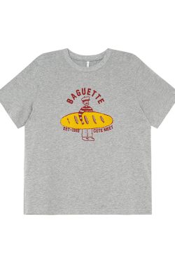 Retro American Hot Dog Embroidered T-Shirt for Women, Summer Loose-Fit Pure Cotton Top, Casual 90s Style