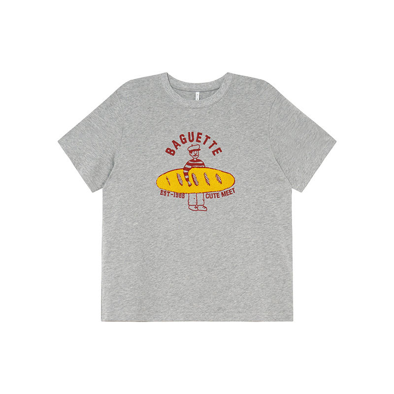 Retro American Hot Dog Embroidered T-Shirt for Women, Summer Loose-Fit Pure Cotton Top, Casual 90s Style Retro American Hot Dog Embroidered T-Shirt for Women, Summer Loose-Fit Pure Cotton Top, Casual 90s Style