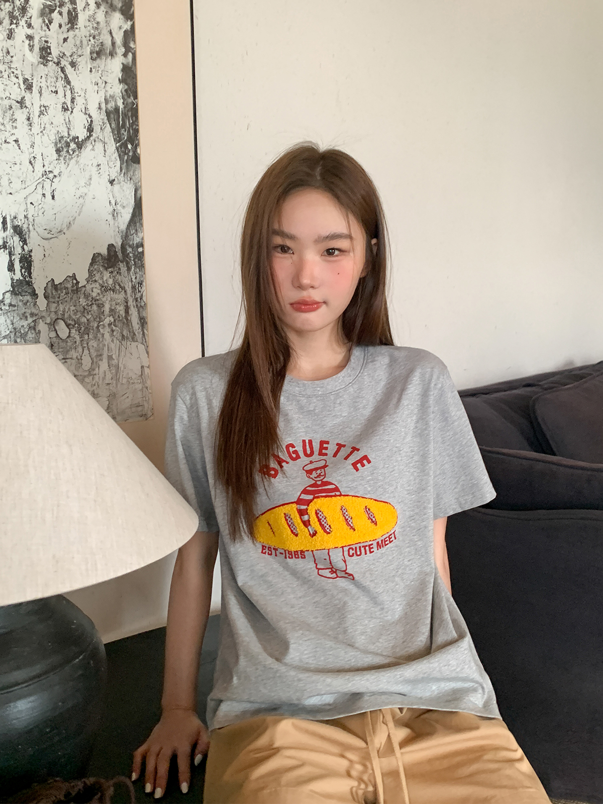 Retro American Hot Dog Embroidered T-Shirt for Women, Summer Loose-Fit Pure Cotton Top, Casual 90s Style Retro American Hot Dog Embroidered T-Shirt for Women, Summer Loose-Fit Pure Cotton Top, Casual 90s Style