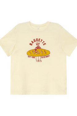 Retro American Hot Dog Embroidered T-Shirt for Women, Summer Loose-Fit Pure Cotton Top, Casual 90s Style