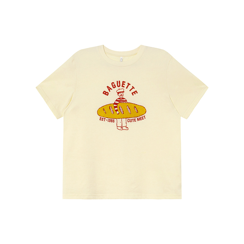 Retro American Hot Dog Embroidered T-Shirt for Women, Summer Loose-Fit Pure Cotton Top, Casual 90s Style Retro American Hot Dog Embroidered T-Shirt for Women, Summer Loose-Fit Pure Cotton Top, Casual 90s Style