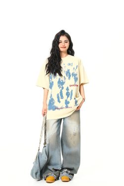 Retro American Life Graphic Printed Short Sleeve T-Shirt for Men and Women, Summer Casual Pure Cotton Couple Tee