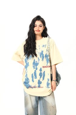 Retro American Life Graphic Printed Short Sleeve T-Shirt for Men and Women, Summer Casual Pure Cotton Couple Tee