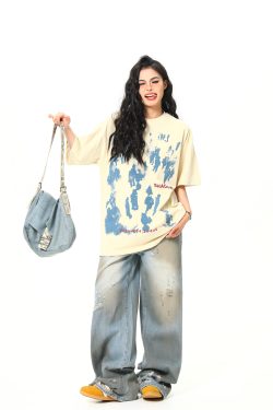 Retro American Life Graphic Printed Short Sleeve T-Shirt for Men and Women, Summer Casual Pure Cotton Couple Tee