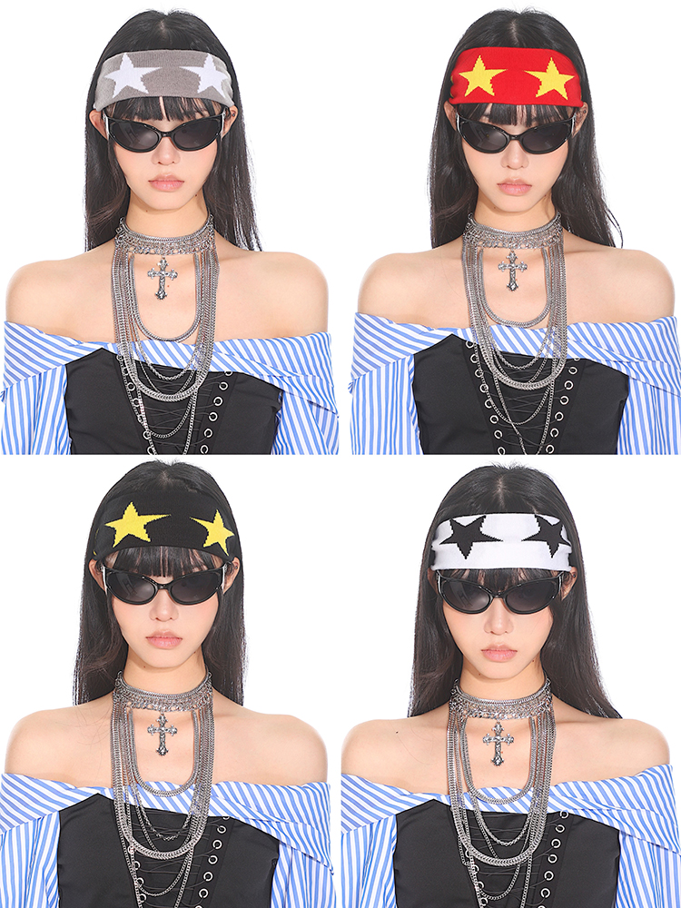 Retro American Style Color Block Fitness Headband for Men and Women - Five-Pointed Star Design, Y2K Sports Accessories Retro American Style Color Block Fitness Headband for Men and Women - Five-Pointed Star Design, Y2K Sports Accessories