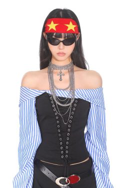 Retro American Style Color Block Fitness Headband for Men and Women - Five-Pointed Star Design, Y2K Sports Accessories