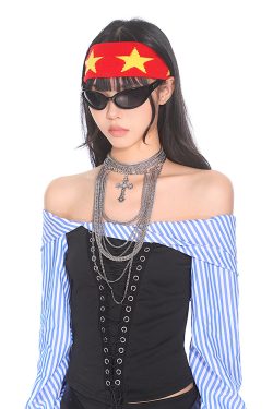 Retro American Style Color Block Fitness Headband for Men and Women - Five-Pointed Star Design, Y2K Sports Accessories