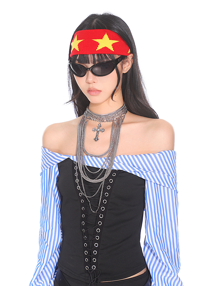 Retro American Style Color Block Fitness Headband for Men and Women - Five-Pointed Star Design, Y2K Sports Accessories Retro American Style Color Block Fitness Headband for Men and Women - Five-Pointed Star Design, Y2K Sports Accessories