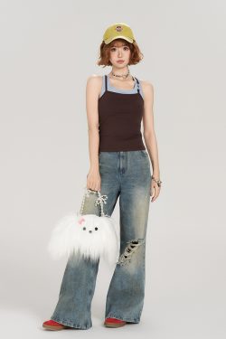 Retro American Style Fake Two-Piece Camisole for Women - Summer Spicy Girl Outerwear Top