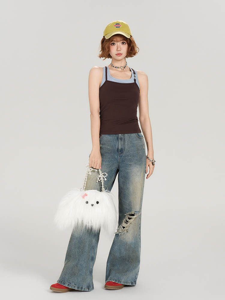 Retro American Style Fake Two-Piece Camisole for Women - Summer Spicy Girl Outerwear Top Retro American Style Fake Two-Piece Camisole for Women - Summer Spicy Girl Outerwear Top