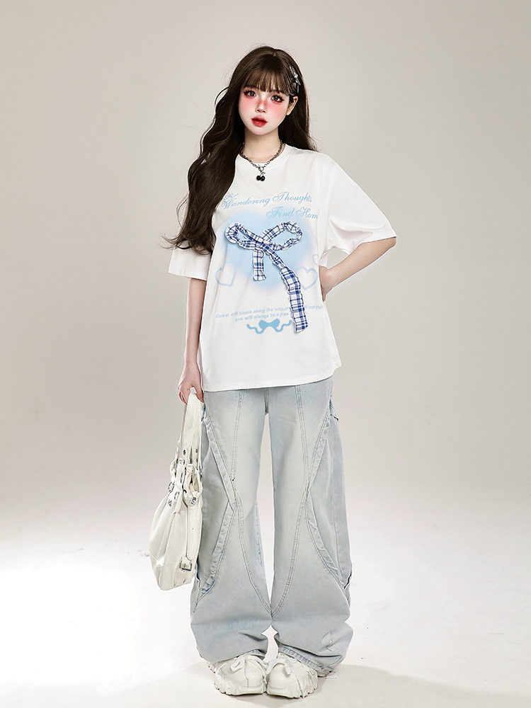 Retro American Vibe Wide-Leg Jeans for Women - Light-Colored Casual Draped Floor-Length Pants for Spring Fashion Retro American Vibe Wide-Leg Jeans for Women - Light-Colored Casual Draped Floor-Length Pants for Spring Fashion