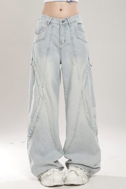 Retro American Vibe Wide-Leg Jeans for Women - Light-Colored Casual Draped Floor-Length Pants for Spring Fashion