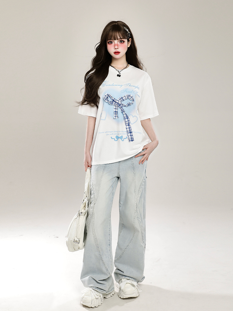 Retro American Vibe Wide-Leg Jeans for Women - Light-Colored Casual Draped Floor-Length Pants for Spring Fashion Retro American Vibe Wide-Leg Jeans for Women - Light-Colored Casual Draped Floor-Length Pants for Spring Fashion