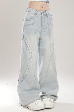 Retro American Vibe Wide-Leg Jeans for Women - Light-Colored Casual Draped Floor-Length Pants for Spring Fashion