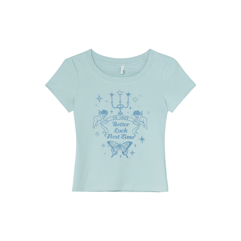 Retro Angel Print Slim Fit Short Sleeve T-Shirt for Women - Summer 2025 Style, Casual, Y2K, Trendy Top Retro Angel Print Slim Fit Short Sleeve T-Shirt for Women - Summer 2025 Style, Casual, Y2K, Trendy Top