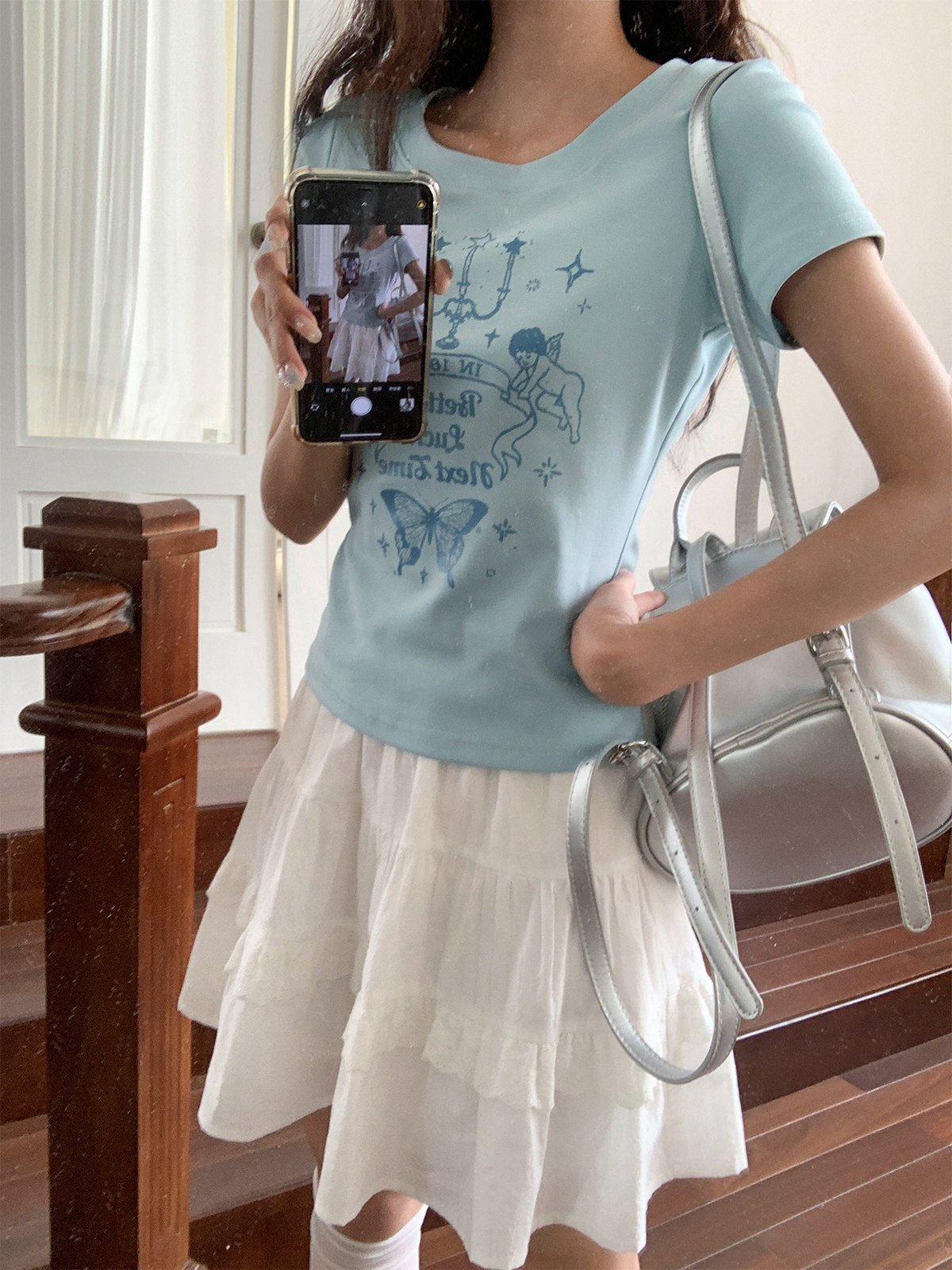 Retro Angel Print Slim Fit Short Sleeve T-Shirt for Women - Summer 2025 Style, Casual, Y2K, Trendy Top Retro Angel Print Slim Fit Short Sleeve T-Shirt for Women - Summer 2025 Style, Casual, Y2K, Trendy Top