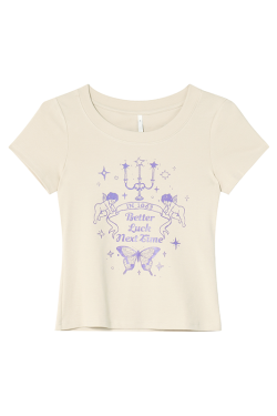 Retro Angel Print Slim Fit Short Sleeve T-Shirt for Women - Summer 2025 Style, Casual, Y2K, Trendy Top