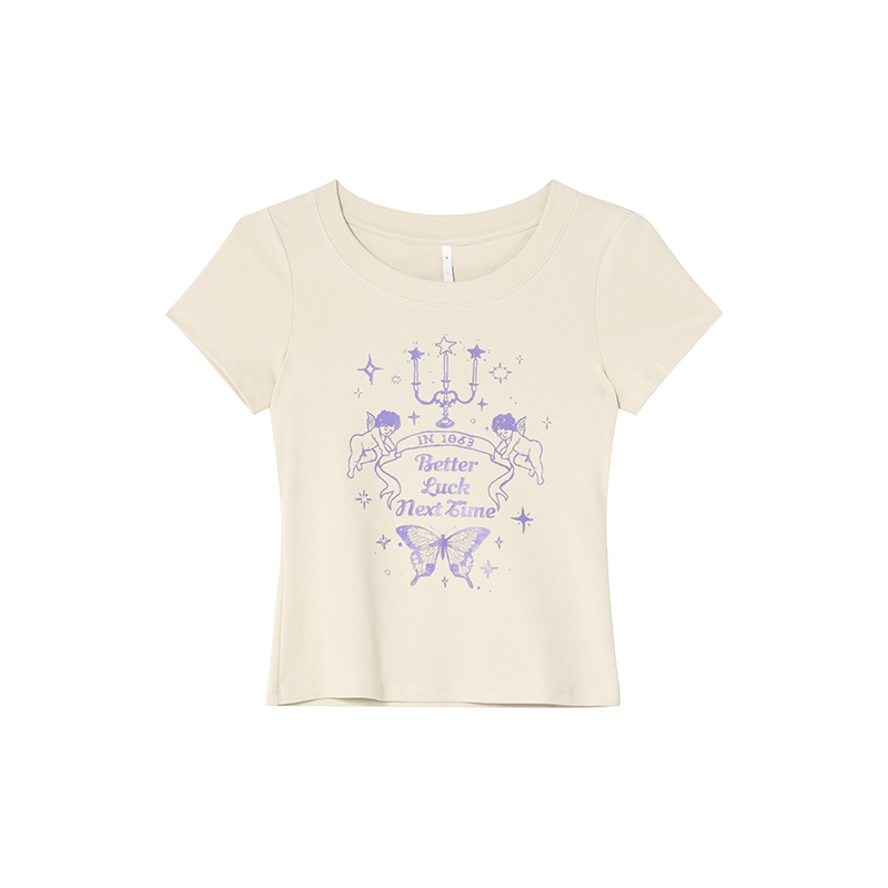 Retro Angel Print Slim Fit Short Sleeve T-Shirt for Women - Summer 2025 Style, Casual, Y2K, Trendy Top Retro Angel Print Slim Fit Short Sleeve T-Shirt for Women - Summer 2025 Style, Casual, Y2K, Trendy Top