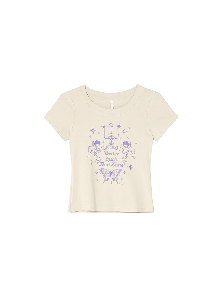 Retro Angel Print Slim Fit Short Sleeve T-Shirt for Women - Summer 2025 Style, Casual, Y2K, Trendy Top Retro Angel Print Slim Fit Short Sleeve T-Shirt for Women - Summer 2025 Style, Casual, Y2K, Trendy Top