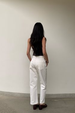 Retro Ankle-Length White Cow Print Capsule Pants - Mid-Low Waist Small Straight Fit, Hip-Enhancing Style, Soap-Scented Design