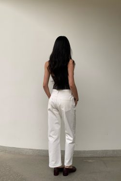 Retro Ankle-Length White Cow Print Capsule Pants - Mid-Low Waist Small Straight Fit, Hip-Enhancing Style, Soap-Scented Design