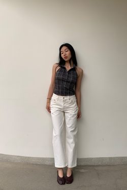 Retro Ankle-Length White Cow Print Capsule Pants - Mid-Low Waist Small Straight Fit, Hip-Enhancing Style, Soap-Scented Design