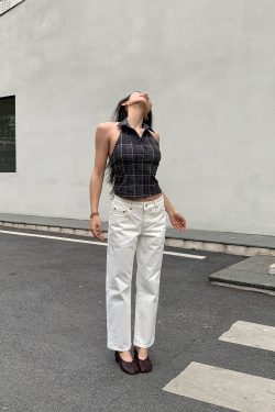 Retro Ankle-Length White Cow Print Capsule Pants - Mid-Low Waist Small Straight Fit, Hip-Enhancing Style, Soap-Scented Design