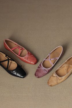 Retro Artistic Deer & Nara Handmade Genuine Leather Cross Strap Slimming Flat Ballet Shoes for Women - Y2K Fashion Style