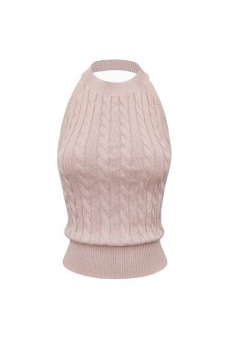 Retro Backless Twisted Knit Cropped Halter Top - Y2K Style, Perfect for Summer Outings and Festivals