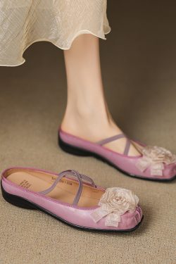 Retro Ballet Half Slippers for Women - Sweet Fashionable Slip-On Cross Strap Design for Outdoor Style