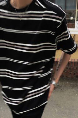 Retro Black and White Striped Short Sleeve Cotton T-Shirt for Men and Women - Oversized College Style Summer Top