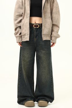 Retro Blue Loose Straight-Leg Jeans for Men and Women - Versatile American-Style Wide-Leg Casual Pants