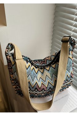 Retro Canvas Crossbody Bag for Women - Ethnic Fashion Versatile Shoulder Dumpling Bag in Lazy Style
