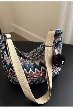 Retro Canvas Crossbody Bag for Women - Ethnic Fashion Versatile Shoulder Dumpling Bag in Lazy Style