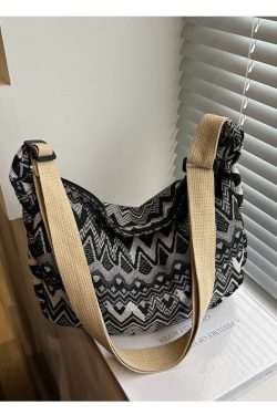 Retro Canvas Crossbody Bag for Women - Ethnic Fashion Versatile Shoulder Dumpling Bag in Lazy Style