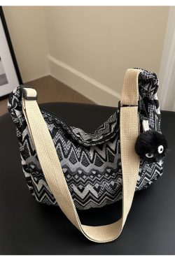 Retro Canvas Crossbody Bag for Women - Ethnic Fashion Versatile Shoulder Dumpling Bag in Lazy Style