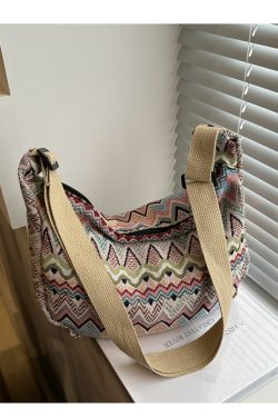 Retro Canvas Crossbody Bag for Women - Ethnic Fashion Versatile Shoulder Dumpling Bag in Lazy Style