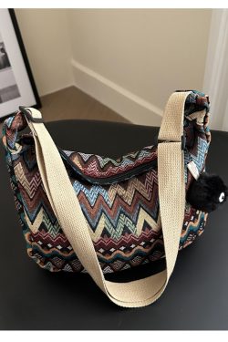 Retro Canvas Crossbody Bag for Women - Ethnic Fashion Versatile Shoulder Dumpling Bag in Lazy Style