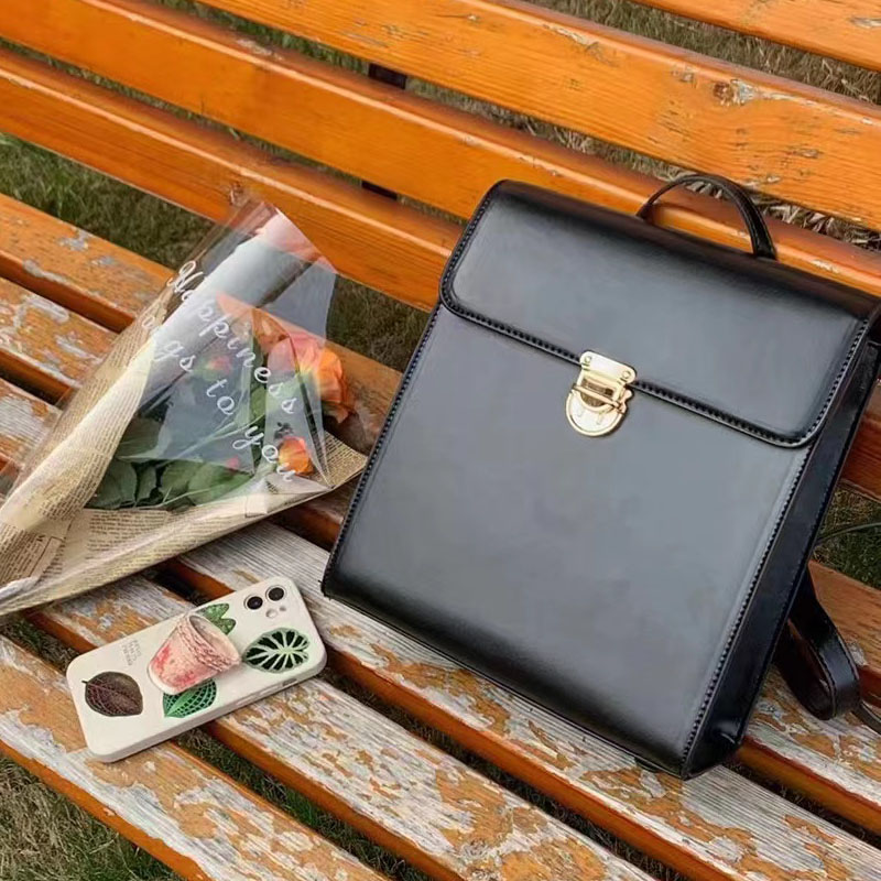 Retro Casual Black Leather Backpack for Women - Minimalist Travel Commuter Bag with Artistic Design Retro Casual Black Leather Backpack for Women - Minimalist Travel Commuter Bag with Artistic Design