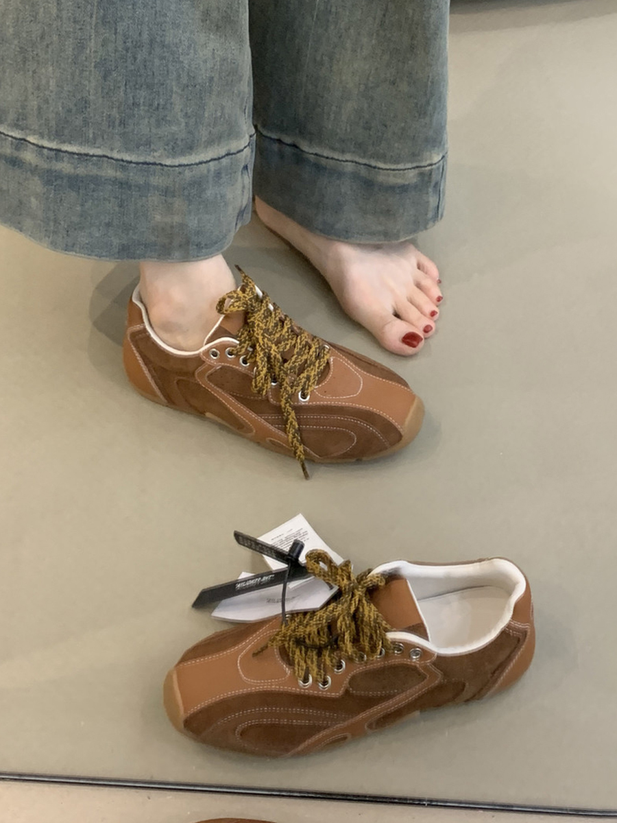 Retro Casual Color-Blocking Lace-Up Cowhide Training Shoes for Women - Flat Sports Footwear for Outdoor Running Retro Casual Color-Blocking Lace-Up Cowhide Training Shoes for Women - Flat Sports Footwear for Outdoor Running