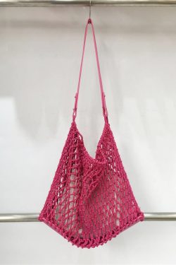 Retro Casual Cotton Rope Woven Shoulder Bag - Hollow Fishing Net Design, Large Fashion Tote for 2024