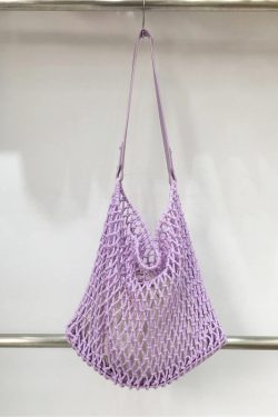 Retro Casual Cotton Rope Woven Shoulder Bag - Hollow Fishing Net Design, Large Fashion Tote for 2024