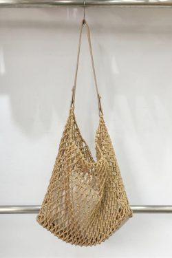 Retro Casual Cotton Rope Woven Shoulder Bag - Hollow Fishing Net Design, Large Fashion Tote for 2024