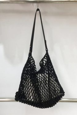 Retro Casual Cotton Rope Woven Shoulder Bag - Hollow Fishing Net Design, Large Fashion Tote for 2024