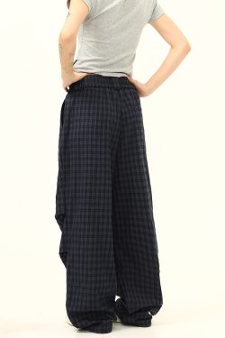 Retro Checkered Pleated Loose Drape Pants for Women - Stylish Casual Trousers, 90s Inspired Fashion